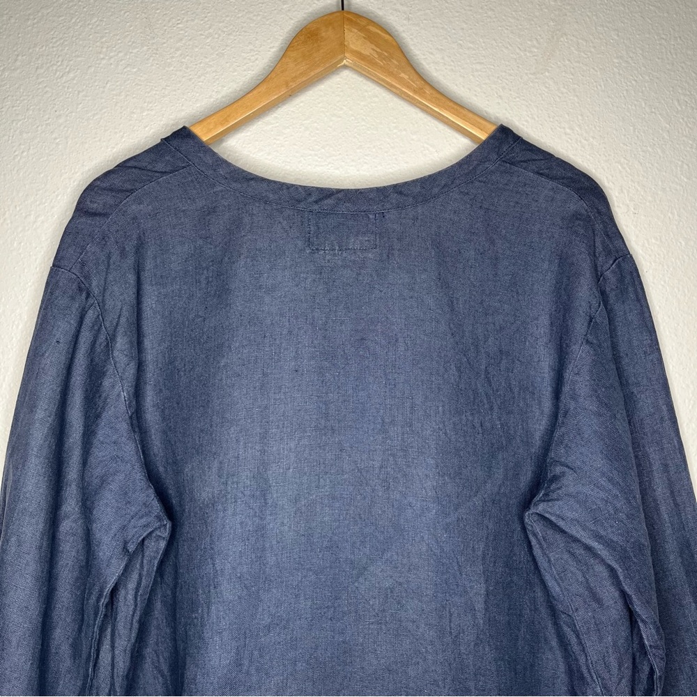 Flax by Jeanne Engelhart Navy Linen Cropped Button Down Cardigan Jacket Top - Picture 4 of 7